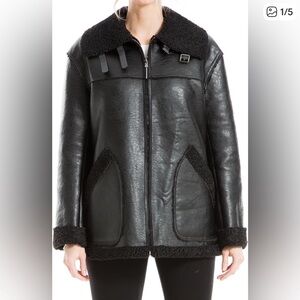 Max Studio Faix Leather Jacket with Shearling Trim